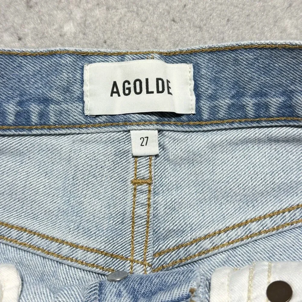 AGOLDE Parker Long High Rise Distressed Cut Off Denim Shorts Blue Women’s 27